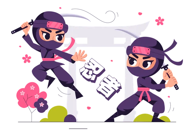 Dois ninjas lutando  Ilustração