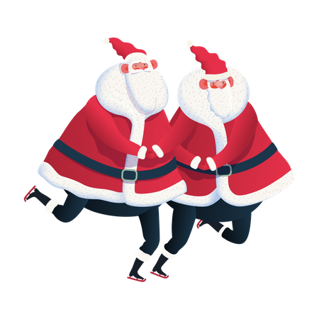 Dois Papai Noel patinando juntos  Ilustração