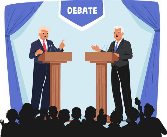 Dois políticos idosos se envolvem em debate animado no palco  Ilustração