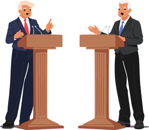 Dois políticos seniores discutem questões apaixonadamente durante o debate  Ilustração