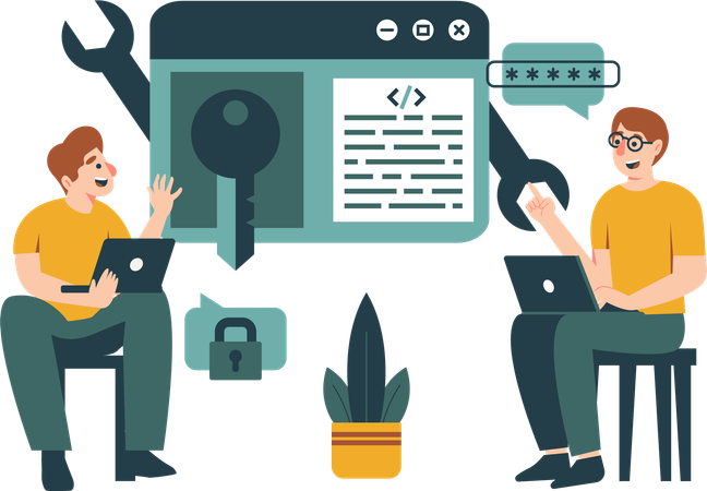 Dois programadores discutem segurança de sites  일러스트레이션