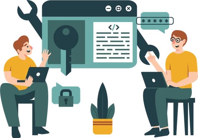 Dois programadores discutem segurança de sites  일러스트레이션