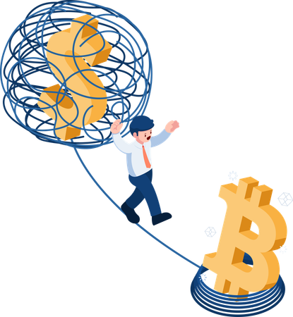 Dollar and Bitcoin  Illustration