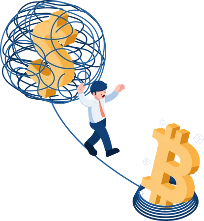 Dollar and Bitcoin  Illustration