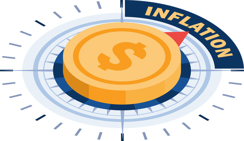 Dollar Coin Compass Pointing to Inflation  イラスト