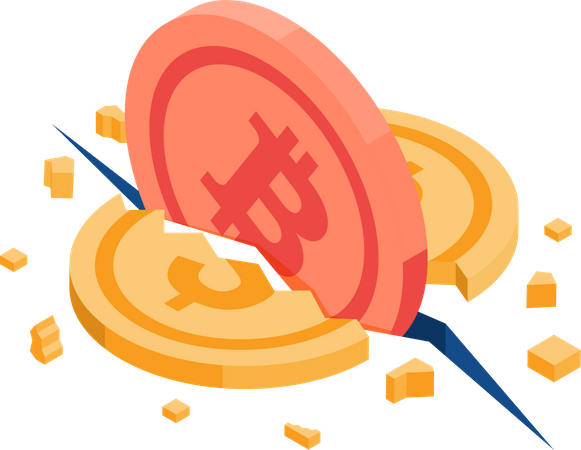 Dollar Coin Cracked by Bitcoin  Illustration