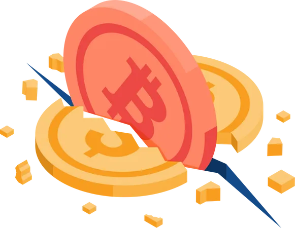 Dollar Coin Cracked by Bitcoin  Illustration