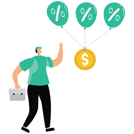 Dollar coin float in sky by balloon  Illustration
