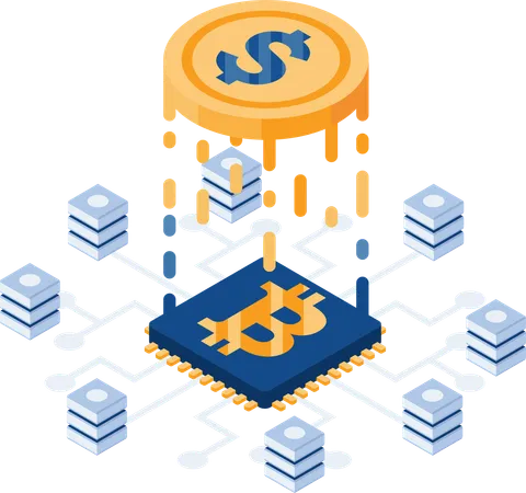 Flat 3 D Isometric Dollar Coin Transition To Bitcoin Or Digital Currency Digital Currency Or Cryptocurrency Concept Illustration