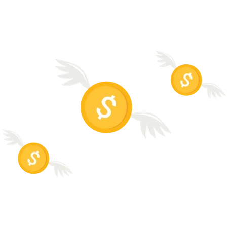 Dollar Coins flies in the sky  Illustration