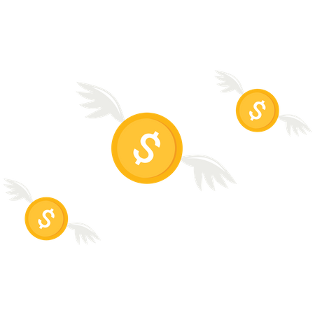 Dollar Coins flies in the sky  Illustration