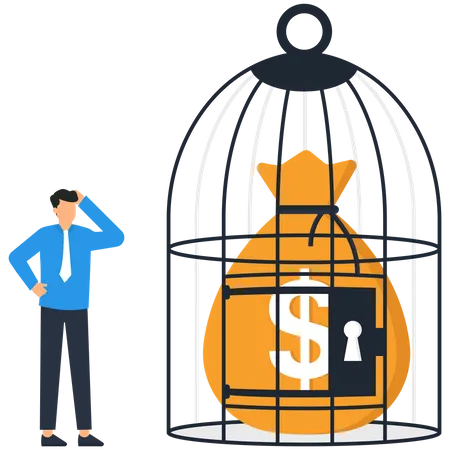 Dollar sack in the cage  Illustration