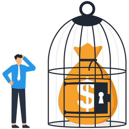 Dollar sack in the cage  Illustration