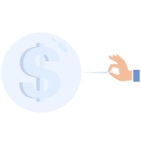 Dollar Sign Bubble Being Popped: Financial Risk  Business  Illustration