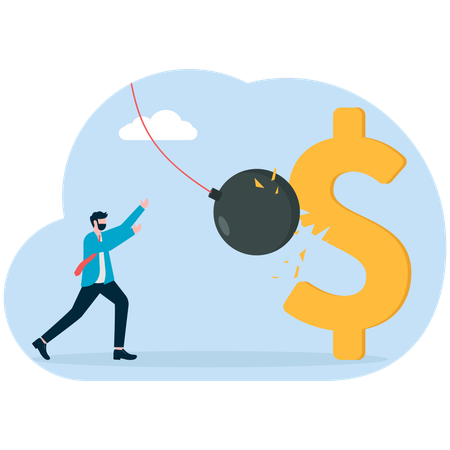 Dollar Symbol being hit with a Iron ball  Illustration