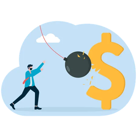 Dollar Symbol being hit with a Iron ball  Illustration