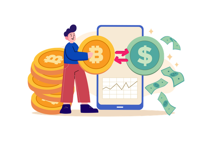 Dollar to Bitcoin swap  Illustration