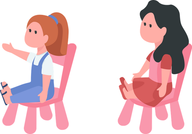 Dolls sitting on chairs  Illustration