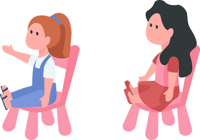 Dolls sitting on chairs  Illustration