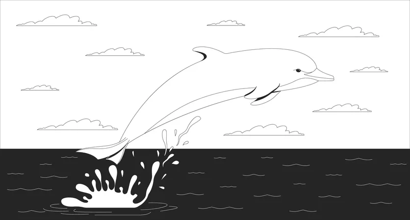 Dolphin jumping at sunset ocean  Illustration