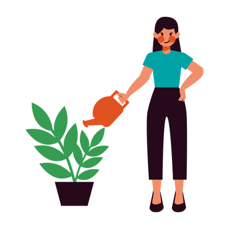 Atividade de dona de casa regando plantas  Ilustração