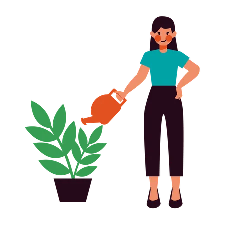 Atividade de dona de casa regando plantas  Ilustração