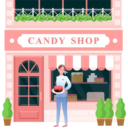 Dona de loja de doces feminina  Ilustração