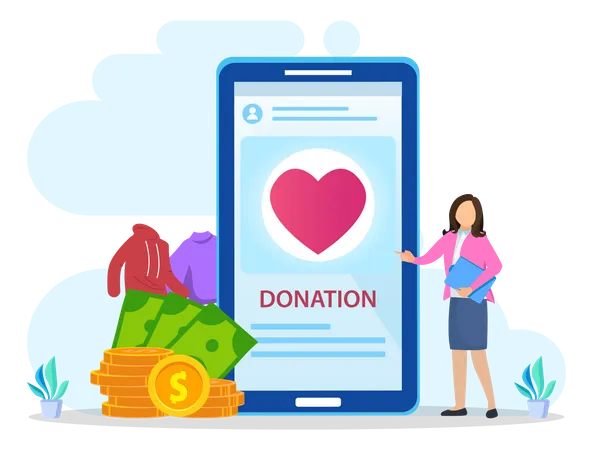Ilustracion De Donacion En Linea Afiche Web De Caridad Y Donacion La Gente Dona Dinero Ilustración