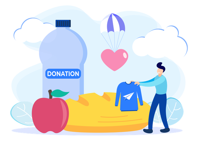 Donación de alimentos y agua  Ilustración