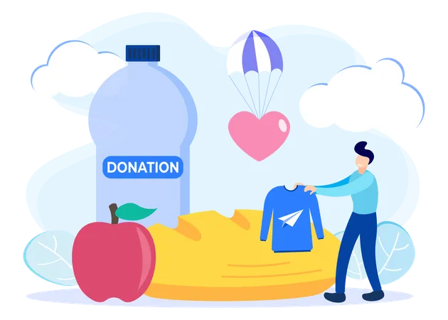 Donación de alimentos y agua  Ilustración