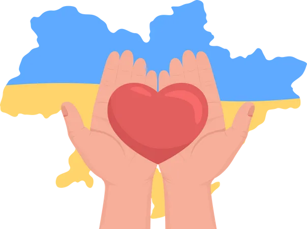 Donacion Para Ayudar A Los Refugiados Ucranianos Y A Las Fuerzas Armadas Ilustracion Vectorial 2 D Aislada Amor Por Ucrania Plana Primera Vista Mano Sobre Fondo De Dibujos Animados Escena Colorida Para Dispositivos Moviles Sitios Web Y Presentaciones Ilustración