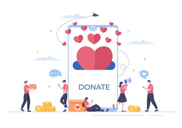 Donate for charity through smartphone  Illustration