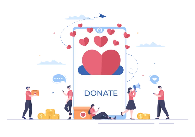 Donate for charity through smartphone Illustration