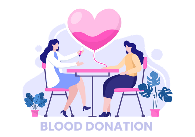 Donating blood with love and care for charity Illustration