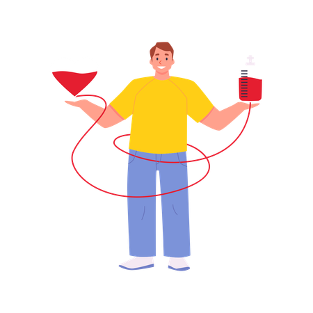 Donation Blood, Design Concept With Man, Cartoon Vector Illustration  Illustration