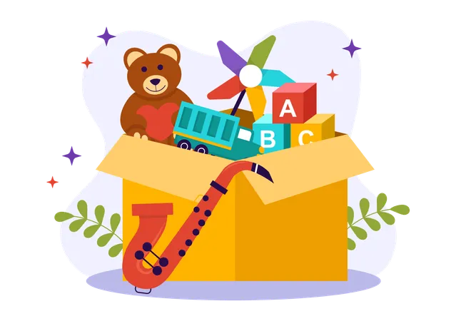 Child Charity Vector Illustration Of Charitable Support And Protection Of Children With Toy Donation Boxes Food And Medications Humanitarian Aid イラスト