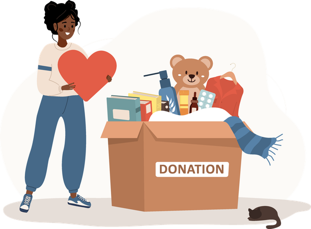 Donation box with clothes toys books and medicines  Illustration