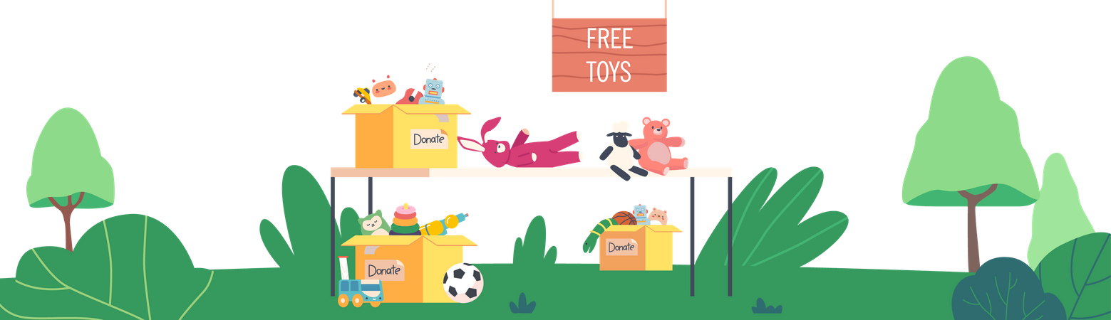 Donation boxes with toys Illustration