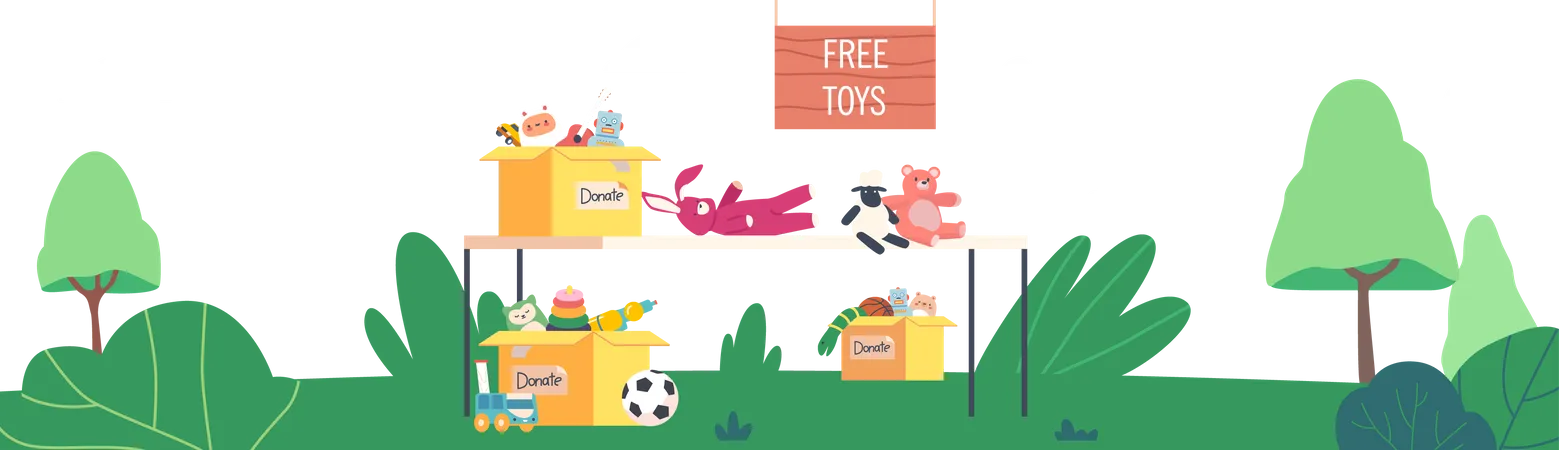 Donation boxes with toys Illustration