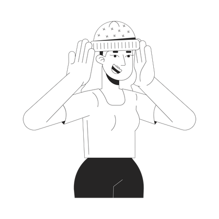 Donna con cappello lavorato a maglia  Illustration