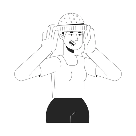 Donna con cappello lavorato a maglia  Illustration