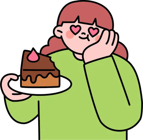 La donna festeggia il suo compleanno con una torta al cioccolato  Illustration