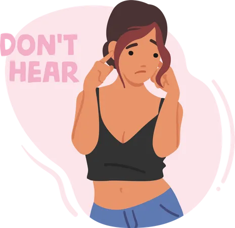 Dont Hear Concept With Young Woman Covering Ears Refers To Conscious Decision To Avoid Listening Or Acknowledging Certain Information Or Opinions Due To Personal Biases Cartoon Vector Illustration 일러스트레이션