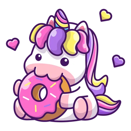 Unicornio comiendo donut  Ilustración