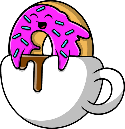 Donut em xícara de café  Ilustração