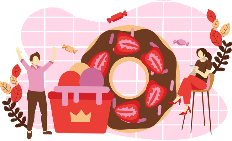 Donut de fresa  Ilustración