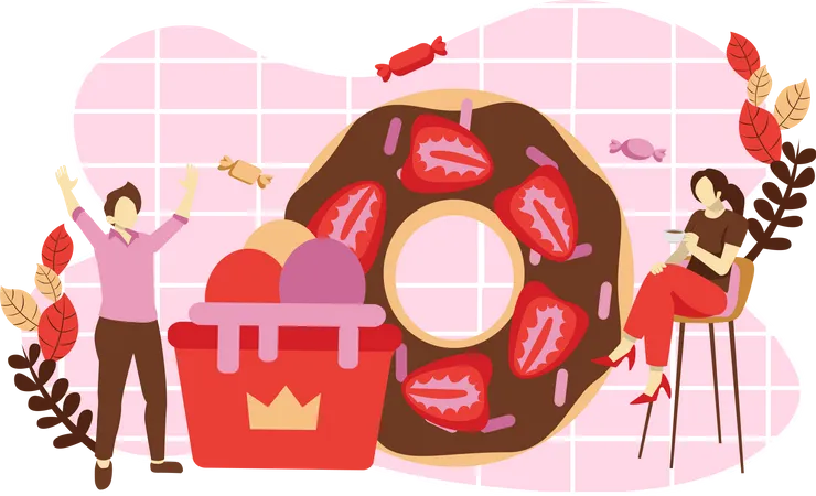 Donut de fresa  Ilustración