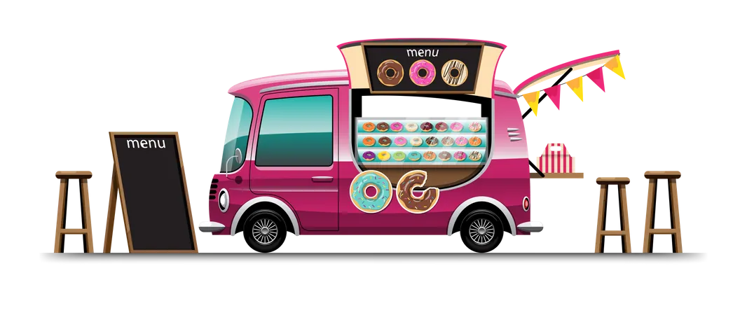 Lanchonete de donuts sobre rodas  Ilustração