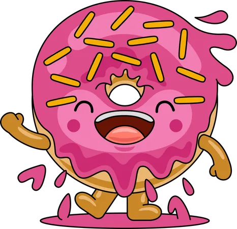 Personagem mascote donut acenando com a mão  Ilustração