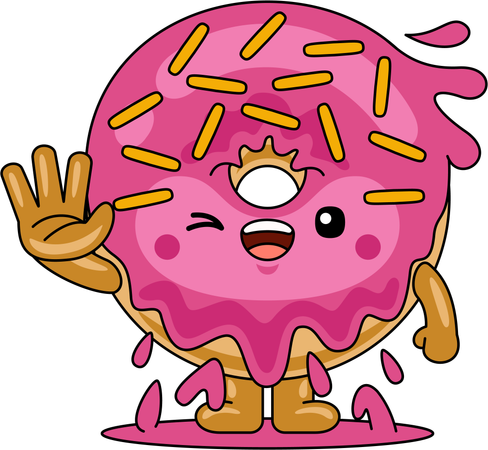 Personagem mascote donut acenando com a mão  Ilustração